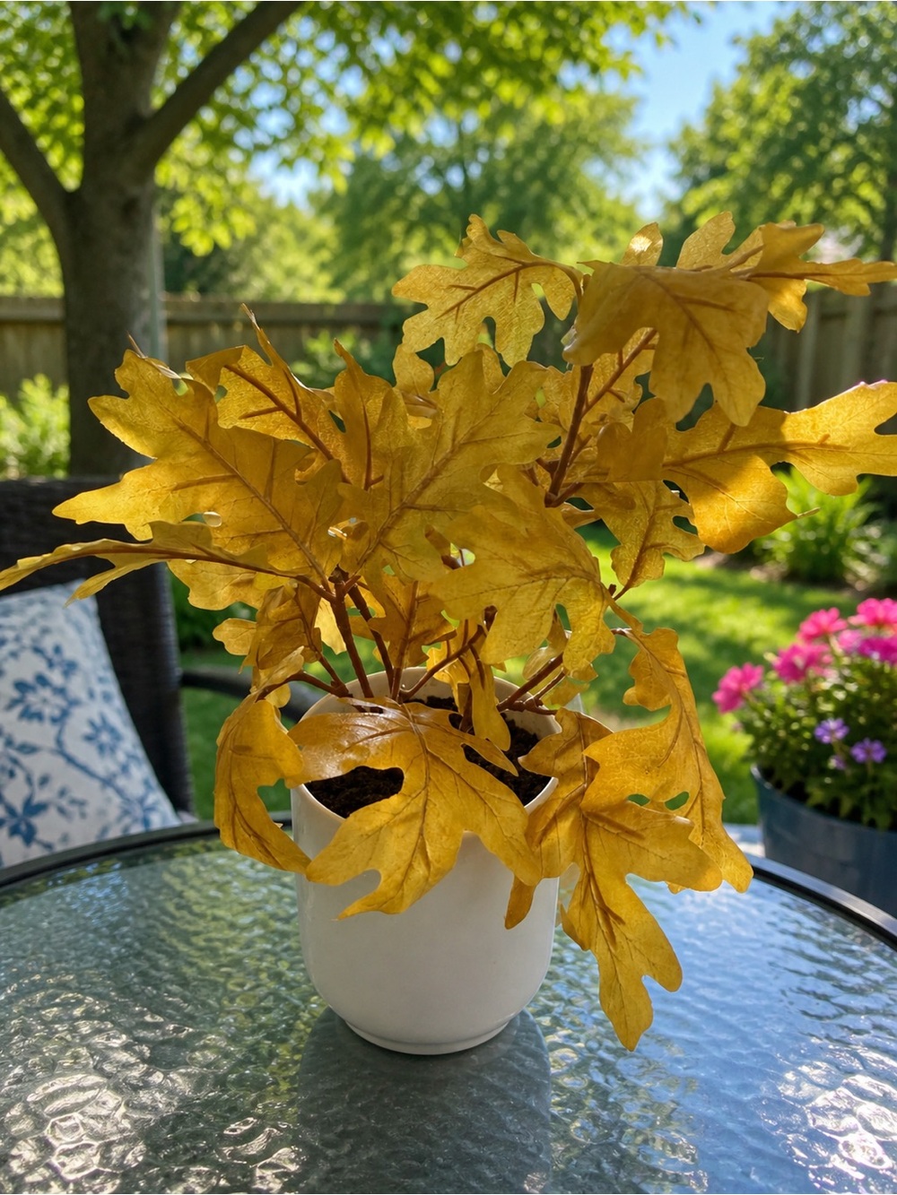 Yellow Faux Oak Leaf Potted Accent -